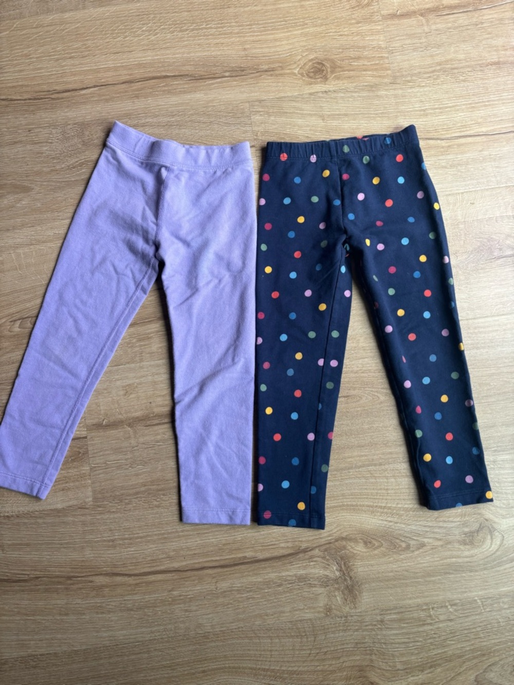 Set of 2 Primary Kids Navy Confetti Dot/Lilac Cozy French Terry Leggings Size 5